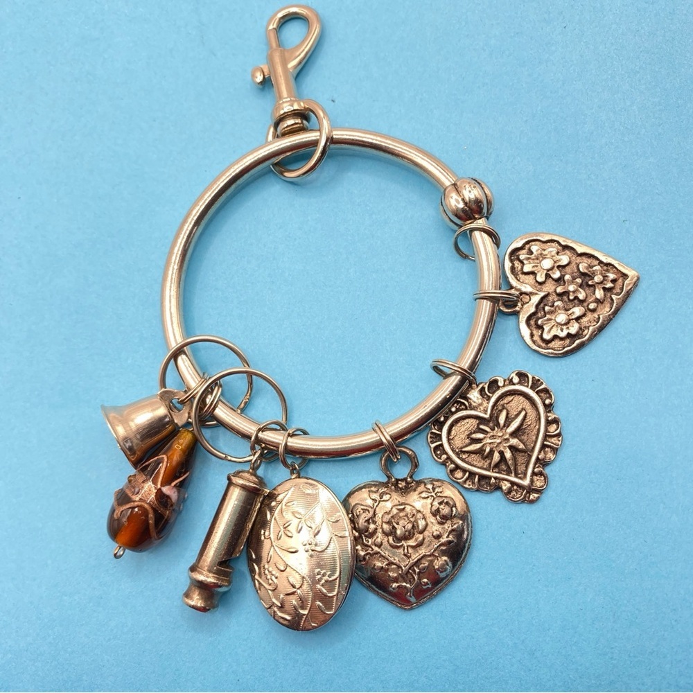 Whistle Hearts Charms Key Ring Silver Tone Locket Swivel Snap Hook
